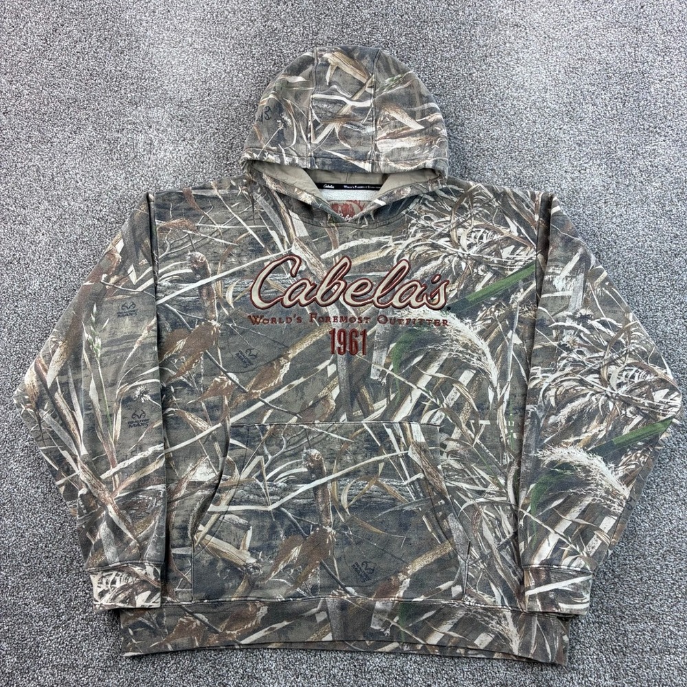 Cabela's Camo Hoodie Mens 2XL Camouflage Cotton Blend Realtree Max-5 Pullover